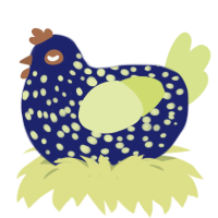 A navy and lemon chicken with a speckle pattern