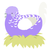 A lilac and white chicken with a half-lace pattern