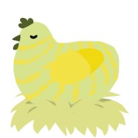Lemon, a lemon and yellow chicken with a bar pattern