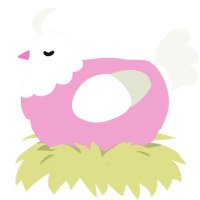 Piki, a pink and white chicken with a head pattern