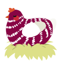 A maroon and white chicken with a bar pattern