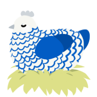 Porcelain, a white and ultramarine chicken with a lace pattern