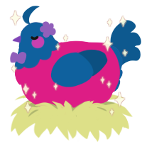 Bisexual, a fuchsia and ultramarine chicken with a head pattern