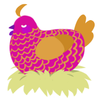 Yello, a fuchsia and orange chicken with a lace pattern