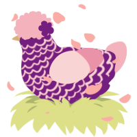 Win, a violet and pink chicken with a lace pattern