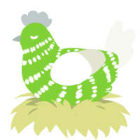 A grass and white chicken with a bar pattern