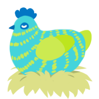 colgate, a aqua and lime chicken with a bar pattern