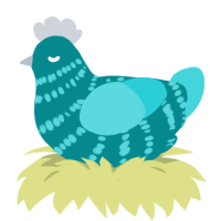 Icey Eye, a teal and aqua chicken with a bar pattern