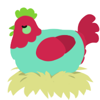 Mloof, a mint and crimson chicken with a head pattern