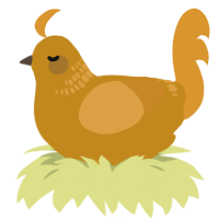 Pie, a ochre and orange chicken with a neck-band pattern