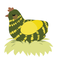 A olive and yellow chicken with a bar pattern