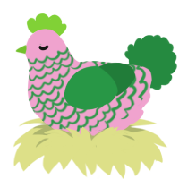 straberry, a pink and viridian chicken with a lace pattern