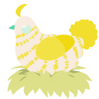 Cheese E Bites, a cream and yellow chicken with a bar pattern