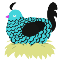 Queunliskanphobia, a aqua and black chicken with a lace pattern