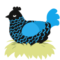 Plumbophobia, a black and sky chicken with a lace pattern