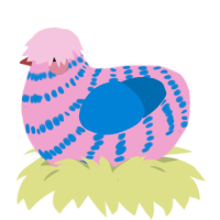 Cotton Candy, a pink and sapphire chicken with a bar pattern