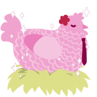A pink chicken with a lace pattern