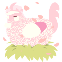 A pink chicken with a double-lace pattern