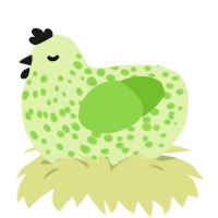Apeel, a apple and grass chicken with a speckle pattern