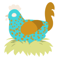 Bluey, a aqua and ochre chicken with a speckle pattern