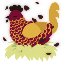 Cinnamon Apple, a maroon and ochre chicken with a lace pattern