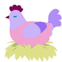 A pink and lilac chicken with a head pattern