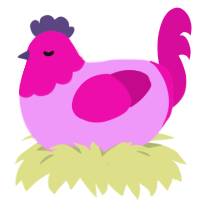 Berry Blast, a lavender and fuchsia chicken with a head pattern