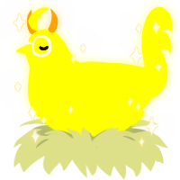 A yellow chicken with a speckle pattern