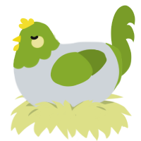 A mist and chartreuse chicken with a head pattern