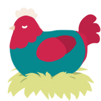 Eugene Krabs, a teal and crimson chicken with a head pattern