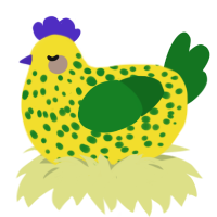 A yellow and leaf chicken with a speckle pattern
