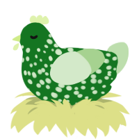 (unnamed), a leaf and gluppy chicken with a speckle pattern