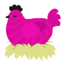 Raspberry, a fuchsia chicken with a bar pattern