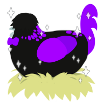 A black and violet chicken with a neck-speckle pattern