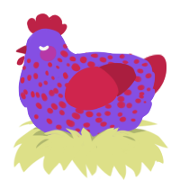 Dieased, a blurple and crimson chicken with a speckle pattern