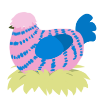 A pink and sapphire chicken with a bar pattern