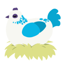 A white and cerulean chicken with a neck-speckle pattern