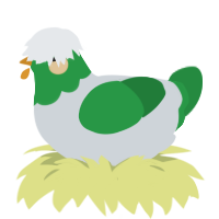 Apple, a mist and viridian chicken with a head pattern