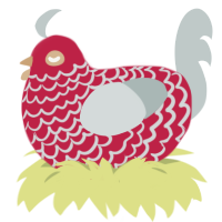 A crimson and silver chicken with a lace pattern