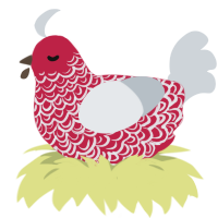 A crimson and mist chicken with a double-lace pattern