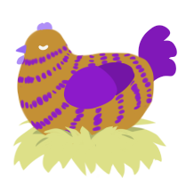 Mustard, a gold and violet chicken with a bar pattern