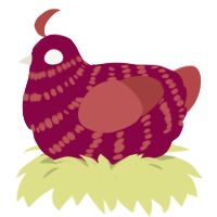 A maroon and red chicken with a bar pattern
