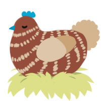 A russet and beige chicken with a bar pattern