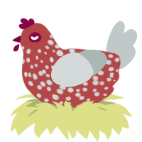 A red and silver chicken with a speckle pattern