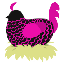 A black and fuchsia chicken with a lace pattern
