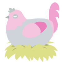 A mist and pink chicken with a head pattern