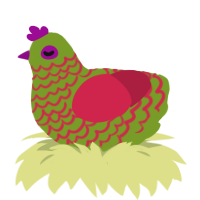 (unnamed), a chartreuse and crimson chicken with a lace pattern