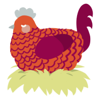 A vermilion and maroon chicken with a lace pattern