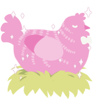 Pinky, a pink chicken with a half-bar pattern