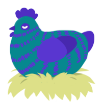 A teal and indigo chicken with a bar pattern